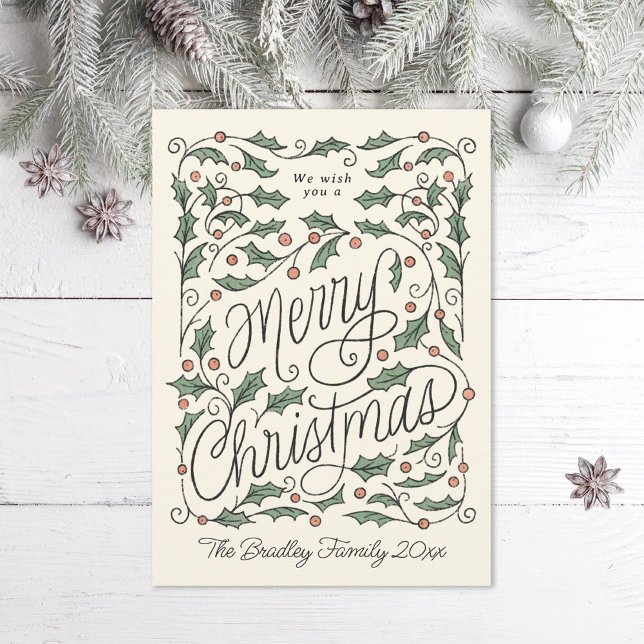 Holly Hand-lettered God jul Helgdag Card Julkort (Skapare uppladdad)