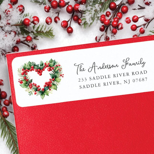 Holly Heart Helgdag Returadress Etikett (Skapare uppladdad)