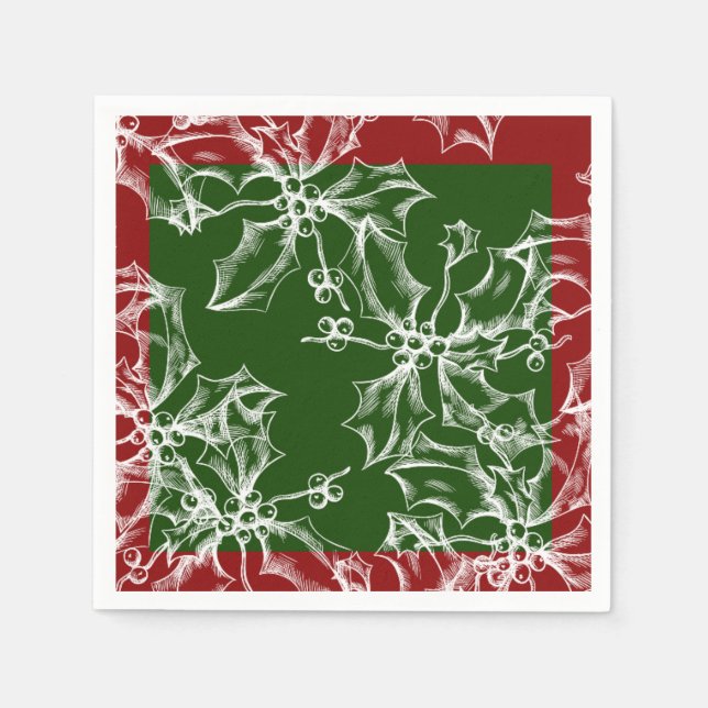 Holly Helgdag Cocktail Napkins Pappersservett (Framsidan)