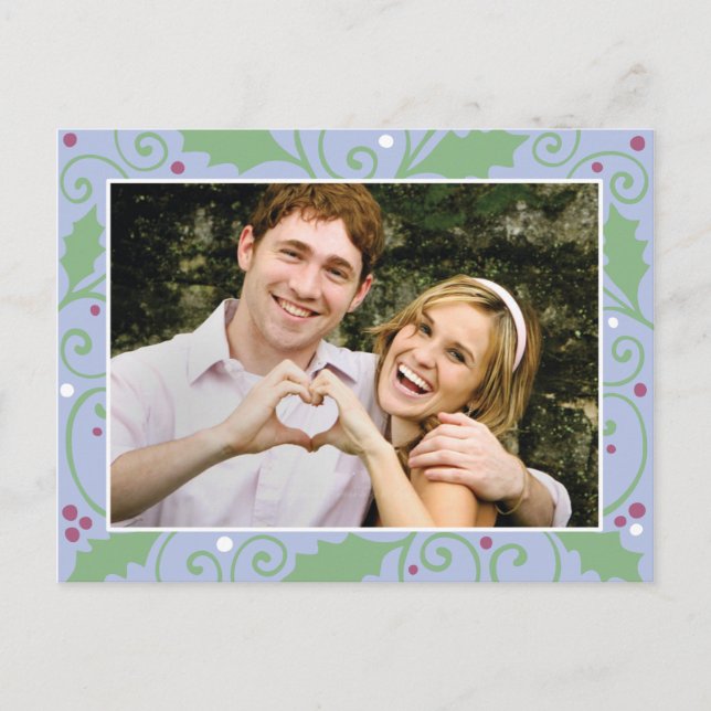 Holly Helgdag Winter Blue Photo Postcard Helg Vykort (Framsida)