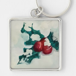 Holly i Snö Fyrkantig Silverfärgad Nyckelring