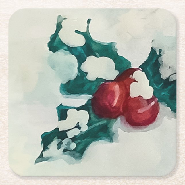 Holly i Snö Underlägg Papper Kvadrat (Framsidan)