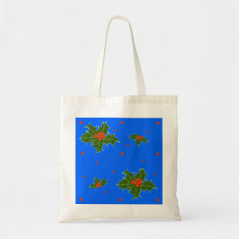 Holly (Ilex) Christmas Motif on Festive Blue  Tygkasse