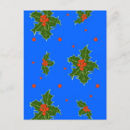 Holly (Ilex) jul Motif på blå bakgrund Vykort