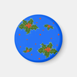 Holly (Ilex) Julmotif om Festive Blue Magnet