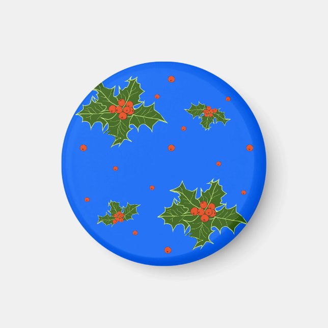 Holly (Ilex) Julmotif om Festive Blue Magnet (Framsidan)