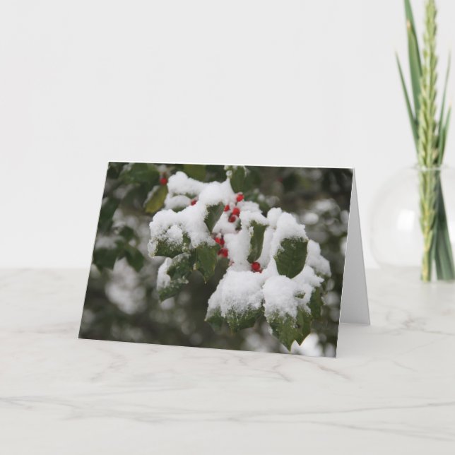 Holly in Fresh Snö, Blank Card, Använda för anteck Helgkort (Framsida)