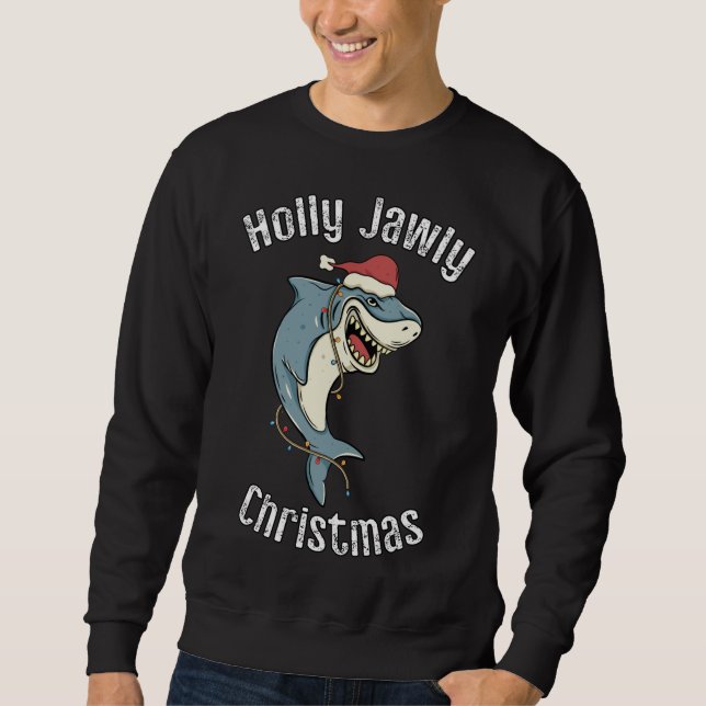 Holly Jawly julfinny Santa Shark Julafton Shark Lång Ärmad Tröja (Framsida)