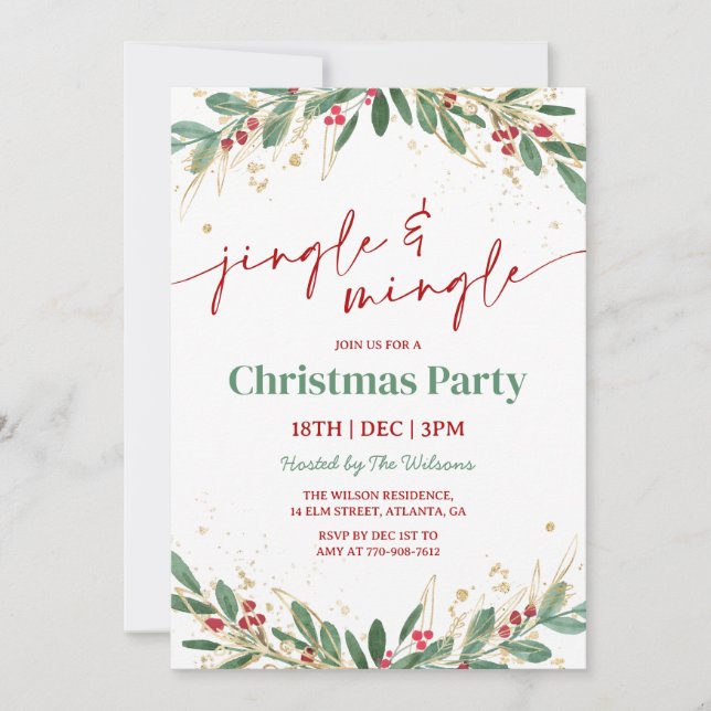 Holly Jingle and Mingle Christmas Party Inbjudningar (Framsida)