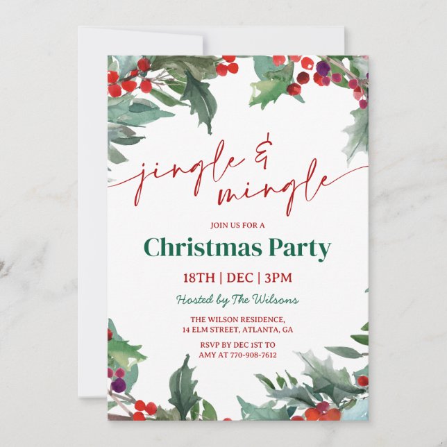 Holly Jingle and Mingle Julfest Inbjudningar (Framsida)