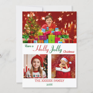 Holly Jolly 3 Foto Jul Chic Guld Konfetti Julkort
