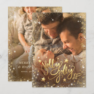 Holly Jolly AF Shiny Faux Foil Guld 2 Photo Julkort