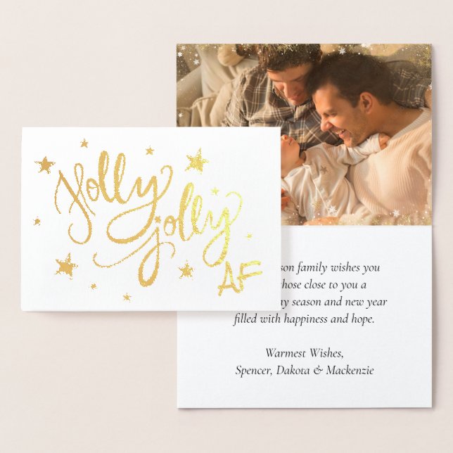 Holly Jolly AF | Shiny Faux Gold Foil Photo Folierat Kort (Display)