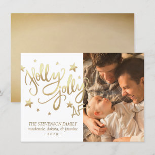 Holly Jolly AF Shiny Faux Gold Foil Photo Julkort