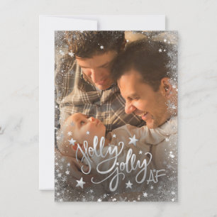 Holly Jolly AF Shiny Guld Faux Foil 2 Photo Julkort