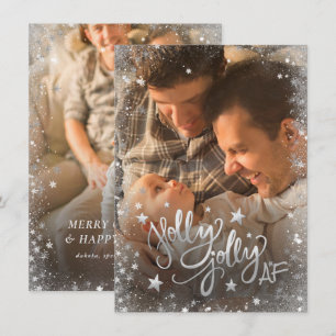 Holly Jolly AF Shiny Guld Faux Foil 2 Photo Julkort