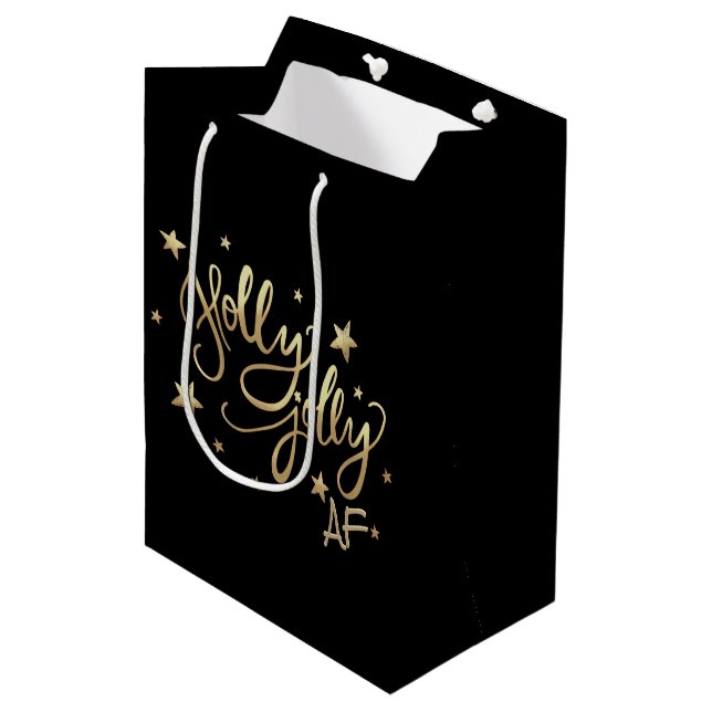 Holly Jolly AF | Shiny Guld Faux Foil Script (Framsidan Vinklad)