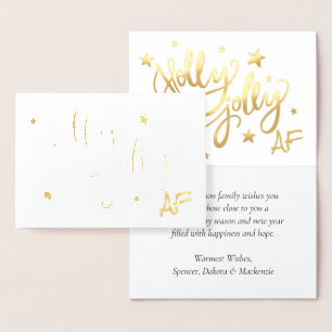 Holly Jolly AF Shiny Guld Faux Foil Script Folierat Kort