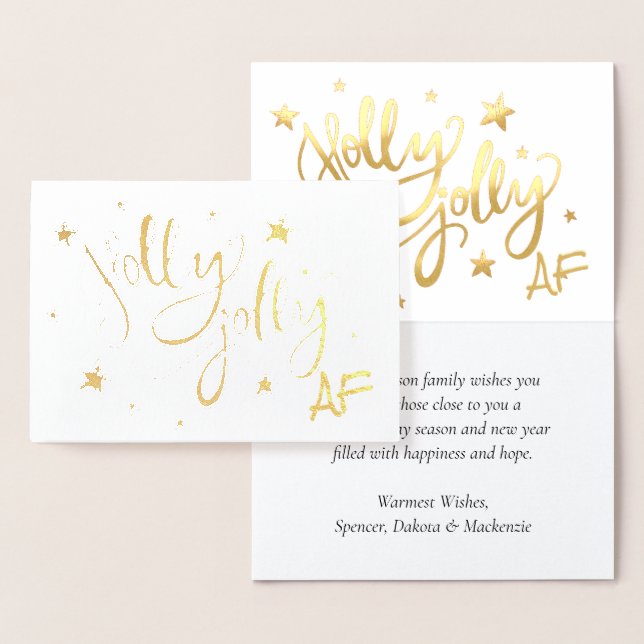 Holly Jolly AF | Shiny Guld Faux Foil Script Folierat Kort (Display)