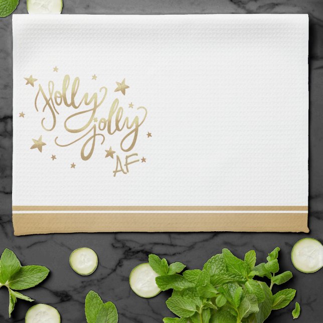 Holly Jolly AF | Shiny Guld Faux Foil Script Kökshandduk (Skapare uppladdad)