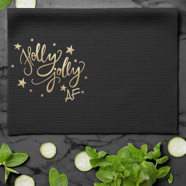 Holly Jolly AF | Shiny Guld Faux Foil Script Kökshandduk (Skapare uppladdad)