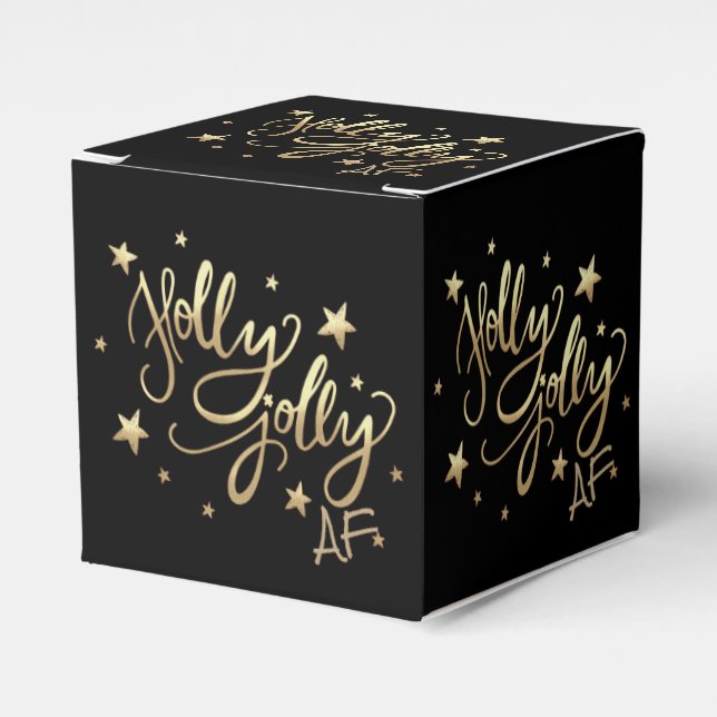 Holly Jolly AF | Shiny Guld Faux Foil Script Presentaskar (Framsidan Sidan)