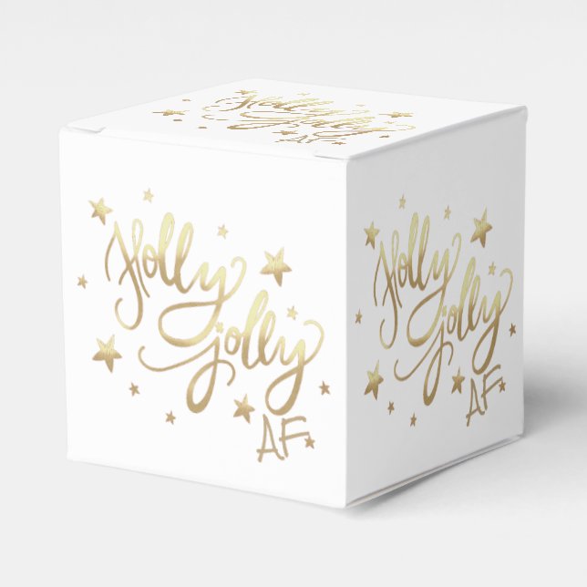 Holly Jolly AF | Shiny Guld Faux Foil Script Presentaskar (Framsidan Sidan)