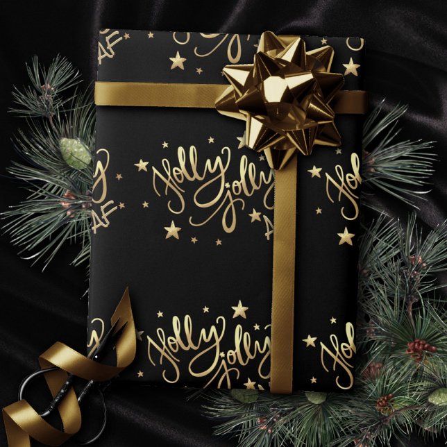Holly Jolly AF | Shiny Guld Faux Foil Script Presentpapper (Skapare uppladdad)