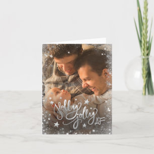 Holly Jolly AF Shiny Silver Faux Foil Photo Helgkort