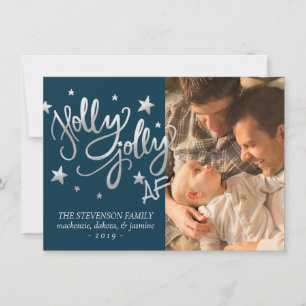 Holly Jolly AF Shiny Silver Faux Foil Photo Julkort