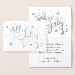 Holly Jolly AF Shiny Silver Faux Foil Script Folierat Kort