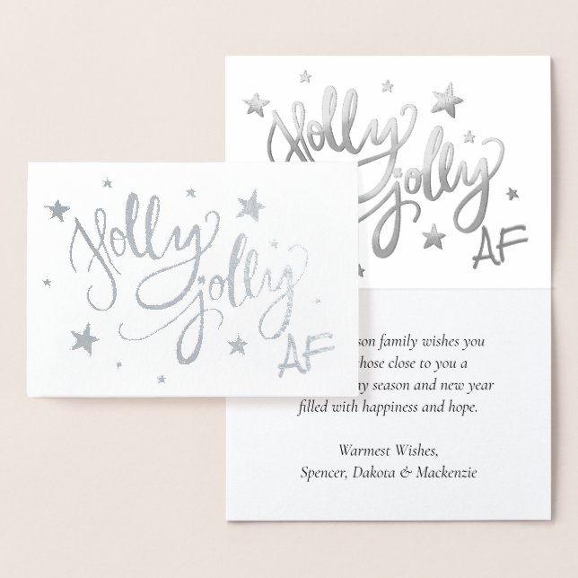 Holly Jolly AF | Shiny Silver Faux Foil Script Folierat Kort (Display)