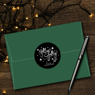 Holly Jolly AF Svart Silver Typografi Jul Runt Klistermärke