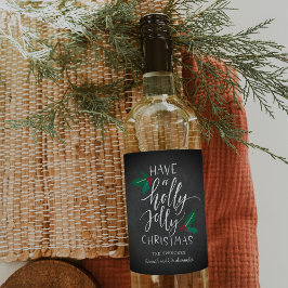 Holly Jolly | Anpassningsbar Jul Vinflaska Etikett