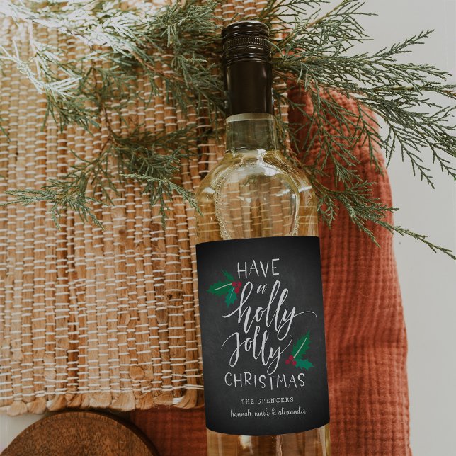 Holly Jolly | Anpassningsbar Jul Vinflaska Etikett (Skapare uppladdad)