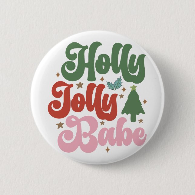 Holly Jolly Babe Retro Groovy Julens Helgdagar Knapp (Framsida)