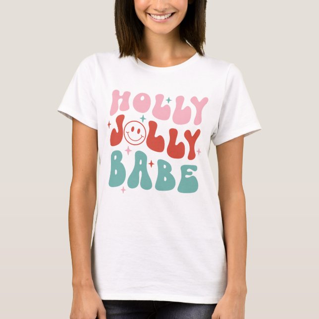 Holly Jolly Babe Retro jul T Shirt (Framsida)