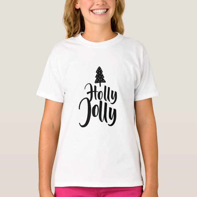 Holly Jolly Black and White God jul T Shirt (Framsida)