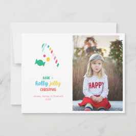 Holly Jolly Bright Candy cane julfoto Julkort