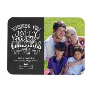 Holly Jolly Chalkboard Typography jul Photo Magnet