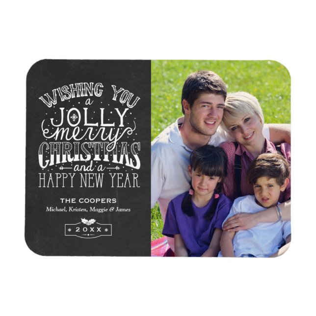 Holly Jolly Chalkboard Typography jul Photo Magnet (Horisontell)