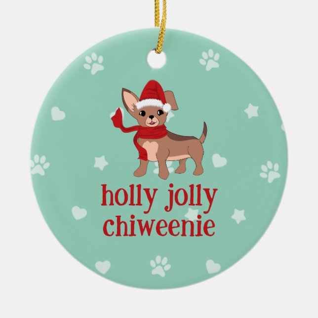 holly jolly Chiweenie Julgransprydnad Keramik (Framsidan)
