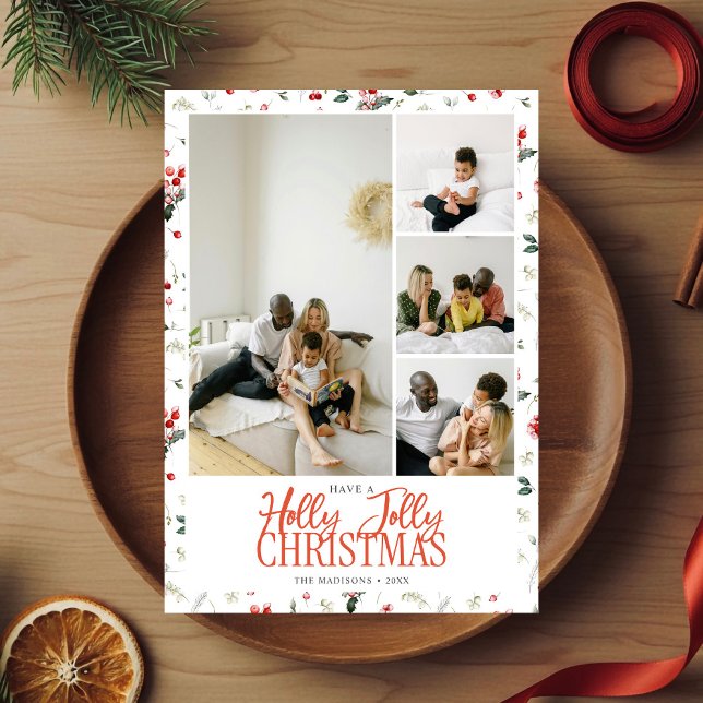 Holly Jolly Christmas Brush Script 5 Photo Julkort (Skapare uppladdad)