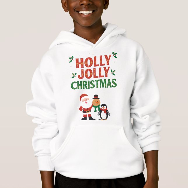 Holly Jolly Christmas Kids Festive Hoodie T Shirt (Framsida)