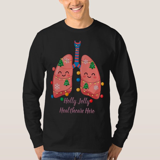 Holly Jolly Christmas Lungs for Healthcare T-Shirt (Framsida)