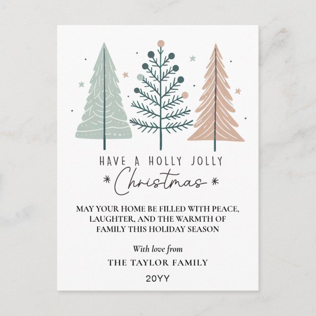Holly Jolly Christmas Minimalist Boho Träd Helg Vykort (Framsida)