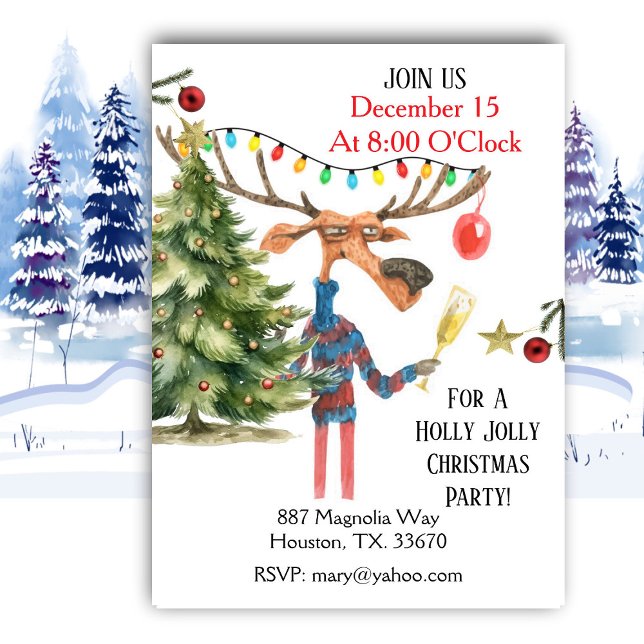 Holly Jolly Christmas Party Moose Invitation Inbjudningar (Skapare uppladdad)