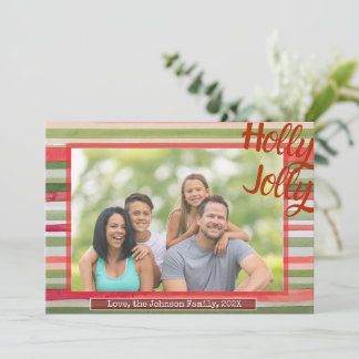 Holly Jolly Christmas Photo Card Festive Stripes Julkort