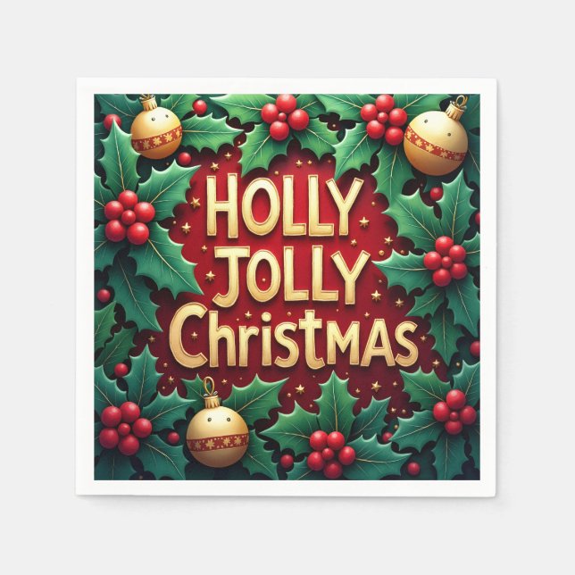 Holly Jolly Christmas Vintage Paper Napkin Pappersservett (Framsidan)