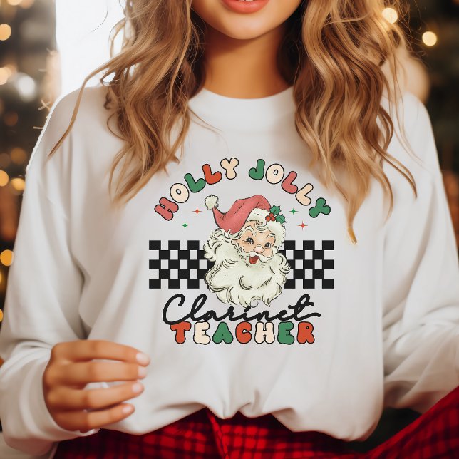 Holly Jolly Clarinet Teacher jul Retro T Shirt (Skapare uppladdad)